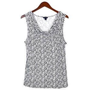 Banana Republic Dotted Cowl Neck Sleeveless Top GeoSpotted Jersey Tank Blouse XL